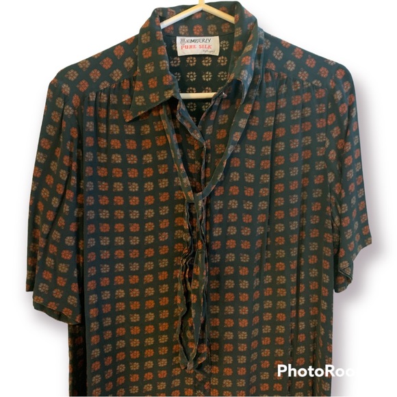 Vintage Kimberly Pure Silk By Bayard Tunic Blouson Dress with Buttons size 18 - Picture 5 of 7